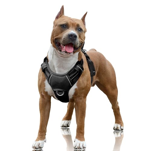 No Pull Dog Harness Large Reflective Dog Harness with Front Clip and Easy Control Handle for Walking Training Running with ID tag Pocket (Black / Large)