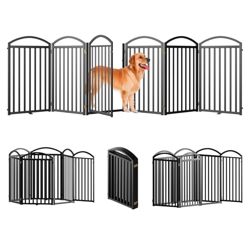 6 Panels Full Matel Freestanding Dog Gates with Door (【6 Panels with Door】144"W*36H" / Black)