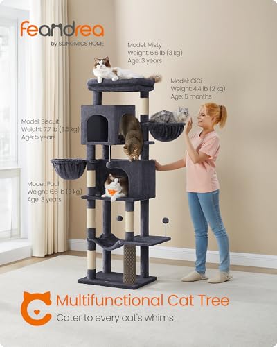 Cat Tree, 69-in Large Cat Tower, Multi-Level Condo, Dark Gray (Dark Gray)