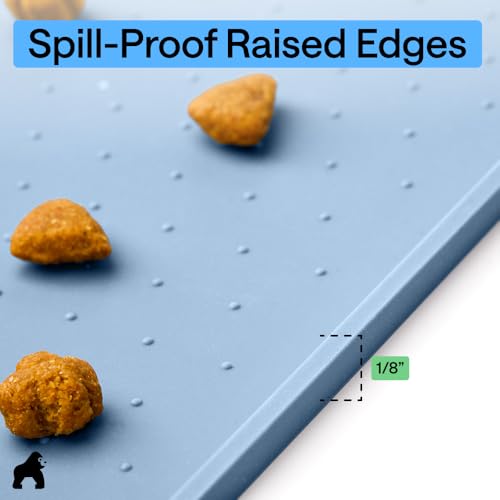 Dog Food Mat 100% Waterproof Silicone (Light Blue / 32"l X 24"w)