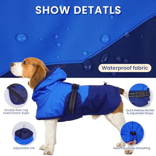 Dog Raincoat Waterproof Rain Jacket with Hood (XXL(Back Length23.6") / Blue)