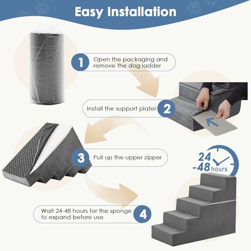 Dog Stairs for Small and Medium Dogs (Grey / Straight-22.4"H)