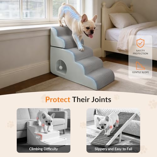 Dog Stairs for High Beds Up to 30" H with Tunnel (Gray / 5-Steps)