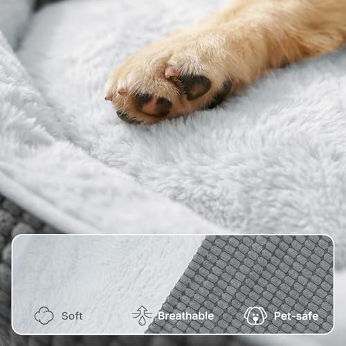 2-in-1 Dog Cave Bed with Cover, Covered Dog Bed for Large Dogs (Gray / 42"L x 32"W x8"Th)
