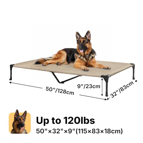 Outdoor Elevated Dog Bed Large Sized Dogs (49.0"L x 33.0"W x 9.0"Th / Beige Coffee)