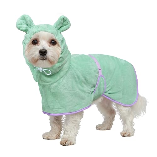 Dog Bathrobe Super Absorbent Towel Robe (Light Green / Large)
