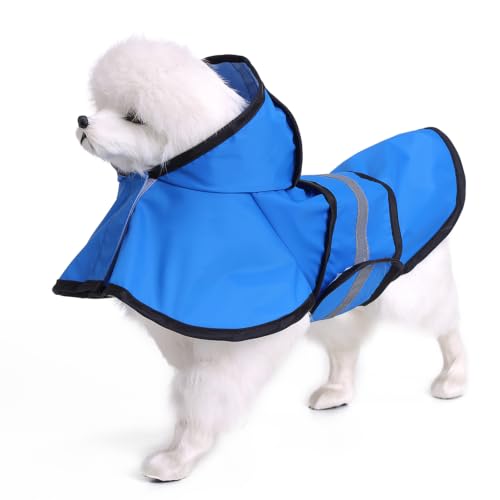 Dog Raincoat Hooded Reflective Waterproof Slicker Poncho (Blue / L(8-9 pound))
