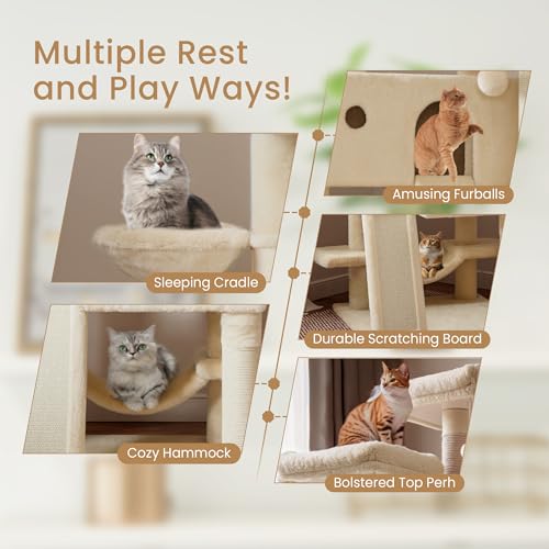 65in Larger Cat Tree Tower Condo for Indoor Kitties (Beige)