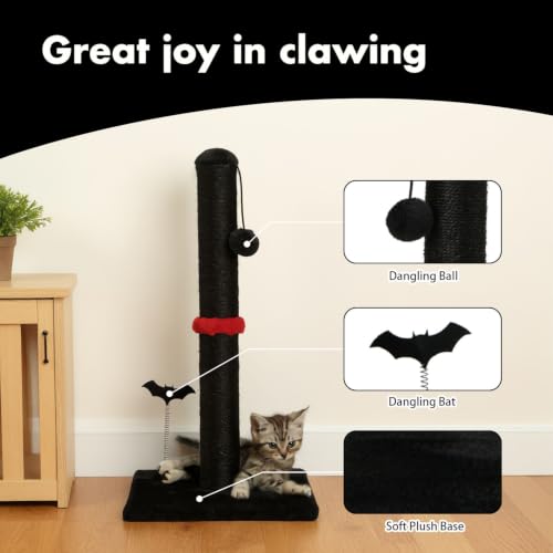 Cat Scratching Post Premium Sisal Scratch Posts with Hanging Ball Vertical Scratcher for Indoor Cats and Kittens (22 inches for kitten / Black)