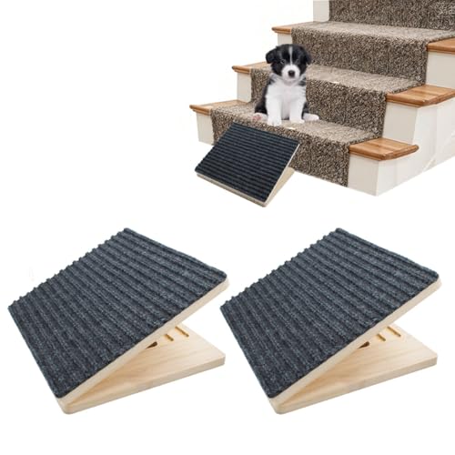 Dog Ramp for Stairs Adjustable Height & Foldable Wooden Pet Ramp (2 pack)