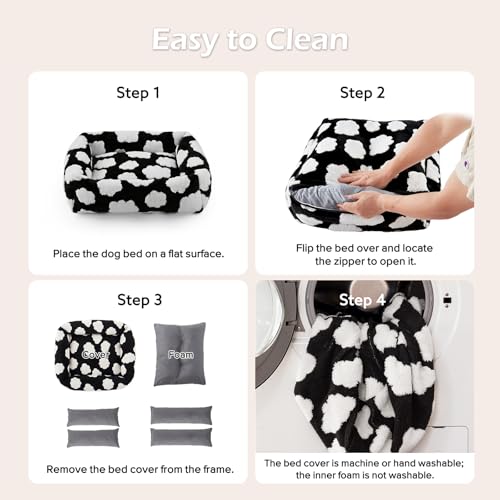 Large Dog Beds Large Sized Dog (Cozy Clouds Black / L (36"x27"x8"))