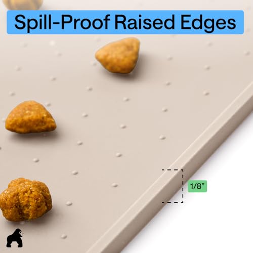 Dog Food Mat 100% Waterproof Silicone (Cream / 23"l X 15"w)