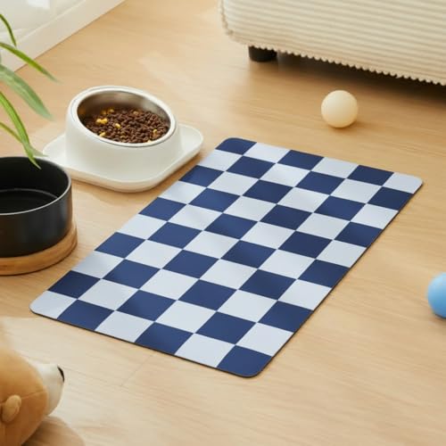 Checkered Dog Feeding Mat (19"L x 12"W / Navy)