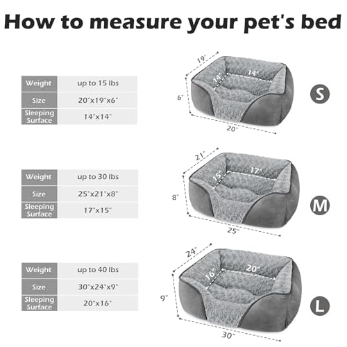 Medium Dog Bed Rectangle Washable Orthopedic Soft Calming Sleeping Durable Pet Cuddler with Anti (M(25"x 21"x 8") / Light Grey)