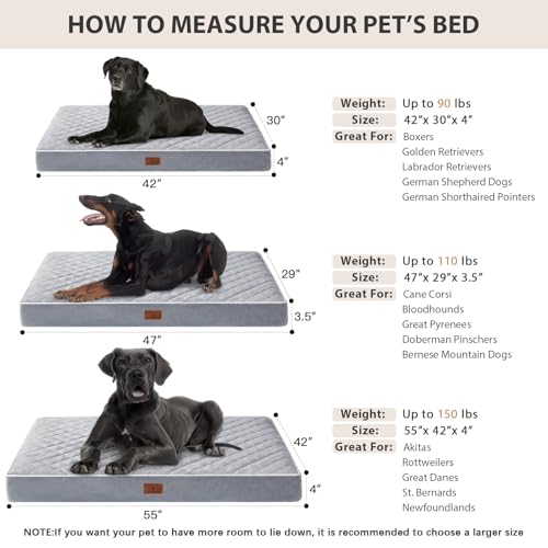 Orthopedic Waterproof Extra Large Senior Dogs Bed for Comfy Sleep (Light Grey / 42"L x 30"W x 4"Th)