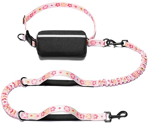 Hands Free Dog Leash with Zipper Pouch (colorful small flower / Large)
