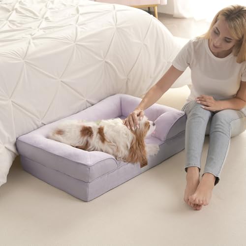 Orthopedic Dog Beds Large Sized Dog (Lilac / 35.0"l X 22.0"w X 6.5"th)