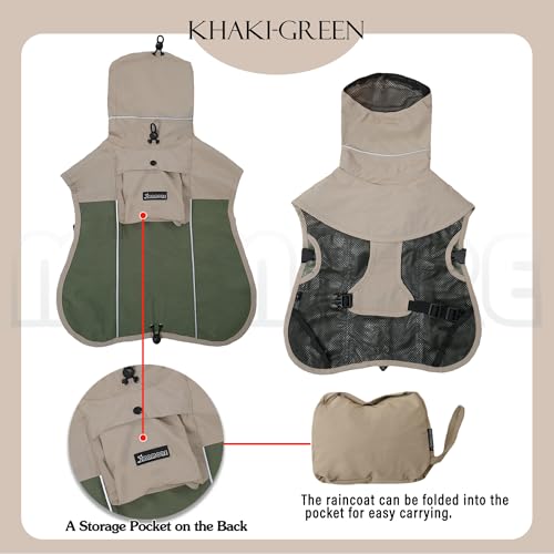 Dog Raincoat Waterproof Rain Jacket for Small Medium Large Dogs (Tan Green / X-Large(39-66lb))