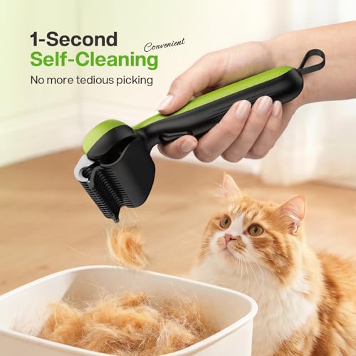 Self Cleaning Undercoat Rake for Dogs Cats with Long (Green)