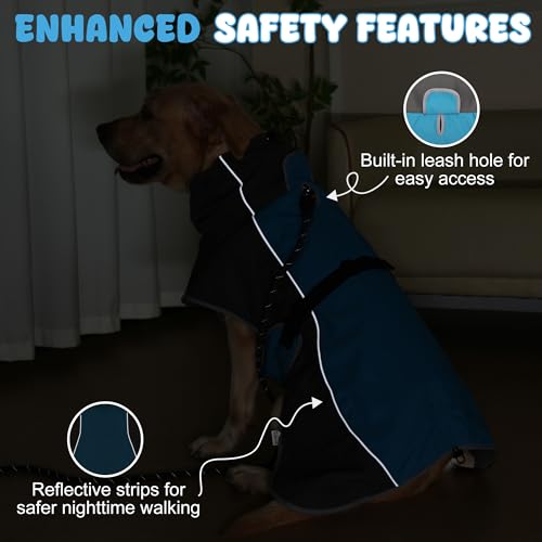 Dog Raincoat Waterproof Dog Coat with Polar Fleece Lining (Blue / Small)