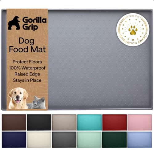 Dog Food Mat 100% Waterproof Silicone (Gray / 23"l X 15"w)