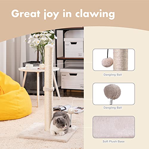34” Tall Cat Scratching Post Premium Basics Kitten Scratcher Sisal Scratch Posts Trees with Hanging Ball for Indoor Cats (34 inches for Adult Cats / Beige)