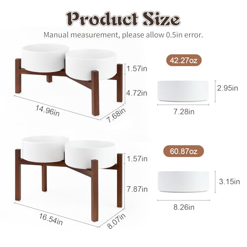 Raised Ceramic Dog Bowls Set with Non (60.87 Oz / White)