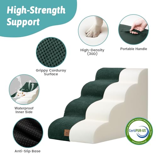 Wide Dog Stairs for Small Dog 19.7" H (Dark Green / Wide:17.7"x28"x19.7")