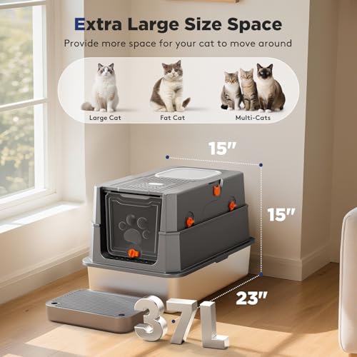 Stainless Steel Litter Box with Lid (X-large / Grey)