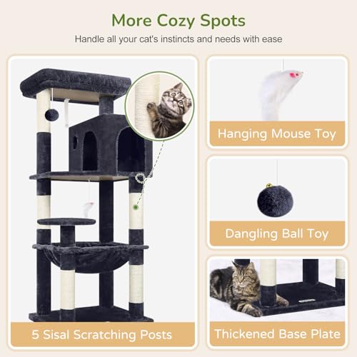 Cat Tree Tower with Scratching Post for Indoor Cats (Dark Grey / L)