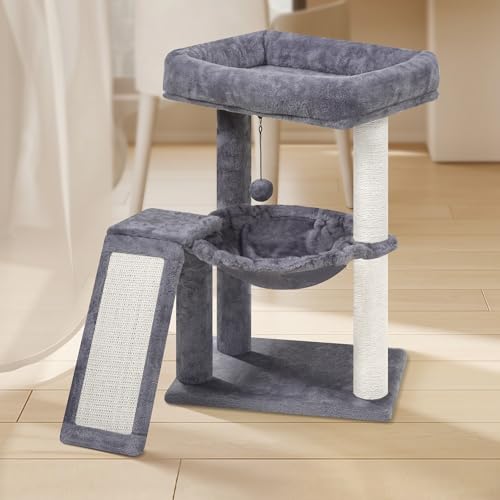 YOUPET Cat Tree with Cat Scratching Post for Indoor Cats (Grey / 25.59")