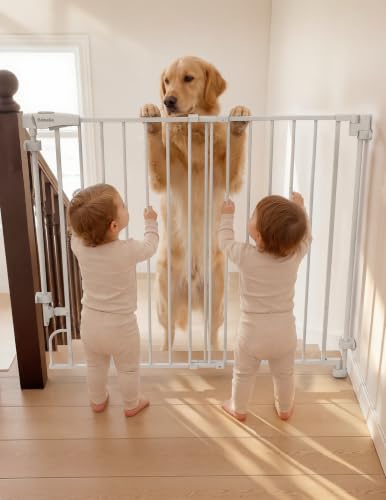 Removable Baby Gate for Stairs No Bottom Bar (White / 29-43" W, 30" H-Standard)