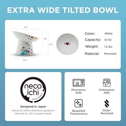 Necoichi Ceramic Raised Cat Food Bowl (Fuji / Large Extra Wide Tilted)