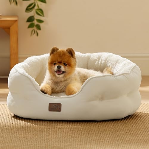 Small Dog Bed Washable (25"L x 21"W x 8"Th / Ivory)