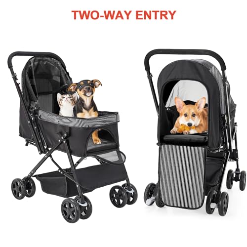 Pet Stroller with Reversible Handle for Dogs (Black)