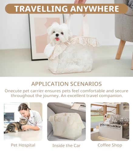 Dog Carrier for Small Dogs Rabbit cat with Lace Design (Beige Lace / 9.4"L x 5.9"W x 9.4"H)