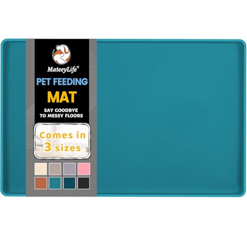 Silicone Cat & Dog Food Mat for Floors Waterproof (Teal / 22''×14'')