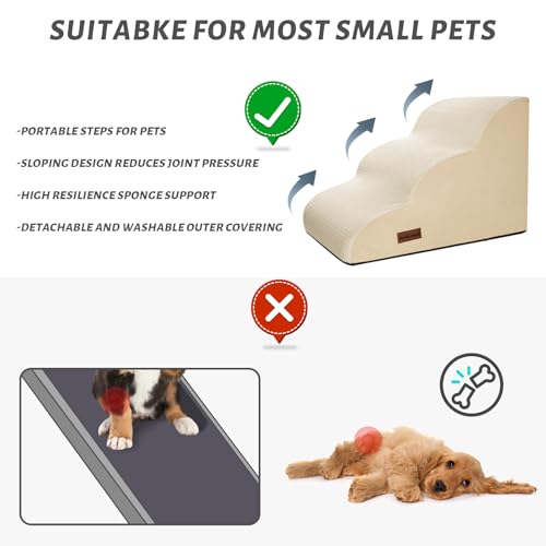 Dog Stairs for Small Dogs and Cats (Beige / Standard 3-Step 15.7"H)