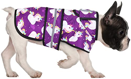 Dog Raincoat with Hood & Leash Hole S (Small / Purple Unicorn Ducks)