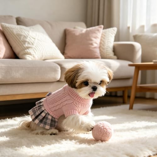 Small Dog Sweater Dress with Bowtie Turtleneck (X-Small (2-5lbs) / Pink)