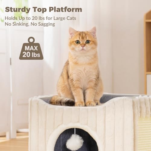3-in-1 Cat Cave Bed for Indoor Cats with Scratch Pad (Cream)