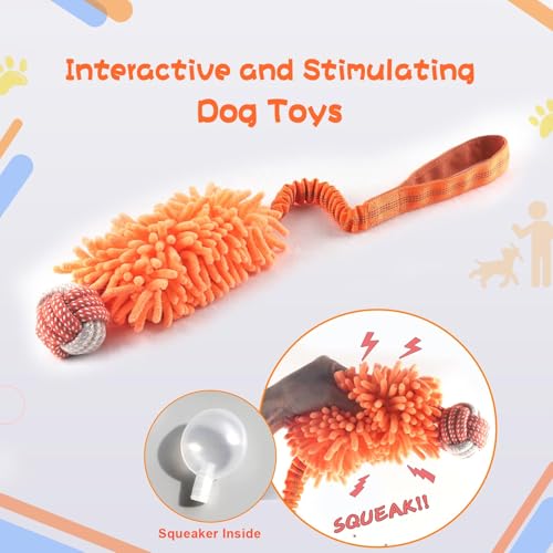 Dog Puppy Toys Dog Squeak Toys Plush Dog Toy with Dog Ropes Knots for Fun and Teeth Cleaning (Orange / Dog Bite Ball Toy)