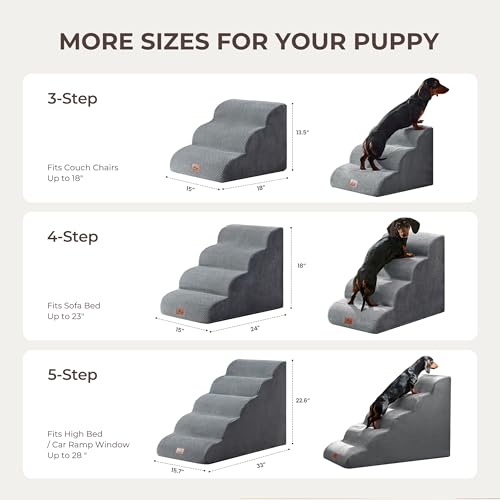 Dog Stairs for Small Dogs 13.5” H (Grey / 18"D x 15"W x 13.5"H)