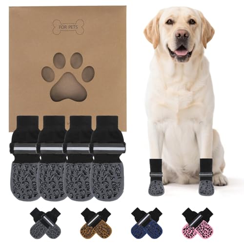 Anti Slip Dog Socks to Prevent Licking Paws (Grey Reflective / Small/Medium (4 Pack))