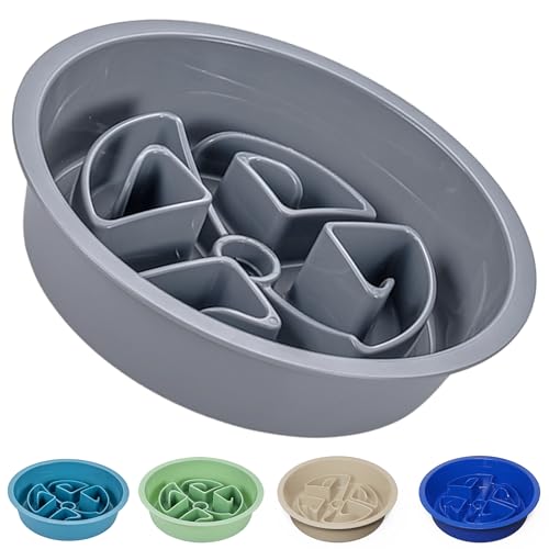 Slow Feeder Dog Bowls for Large Breeds Fits Raised Feeding Station (Slow Feeder Grey / 2.5 Cup - Fit 7.5-7.7'' Feeder Holes)