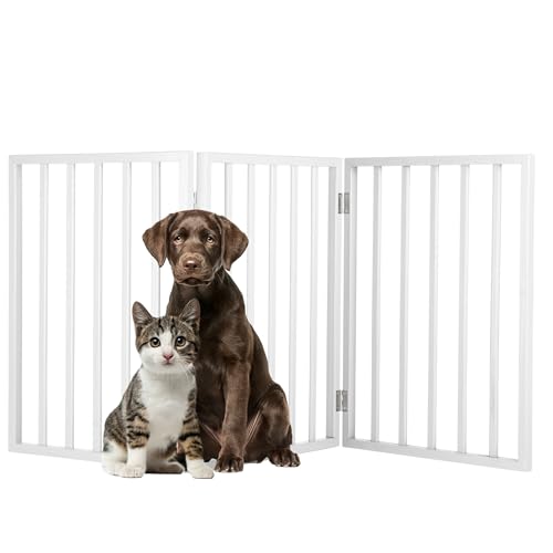 Pet Gate - 3-Panel Indoor Foldable Dog Fence for Stairs, Hallways, or Doorways - 55x24-Inch Retractable Freestanding Dog Gates by PETMAKER (White) (White / 3 Panel)