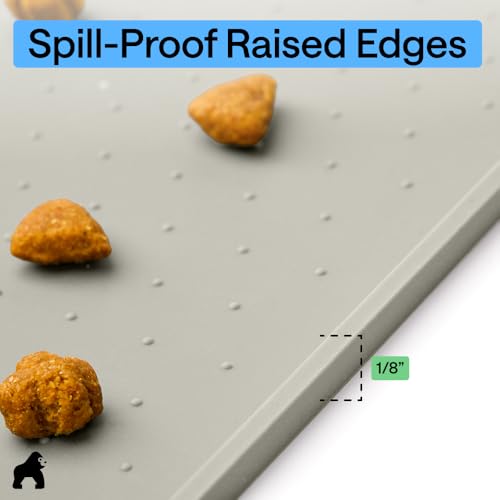 Dog Food Mat 100% Waterproof Silicone (Light Gray / 26"l X 17"w)