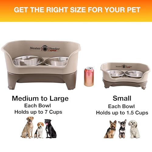 Express Mess Proof Dog Bowls Elevated for Small Breeds under 15 Lb (Small w/ Standard Bowls / Cappuccino)