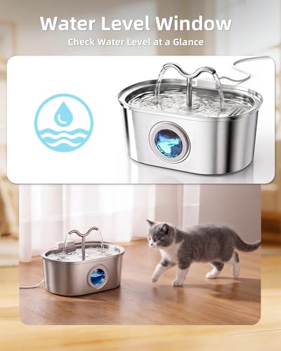 3.2L 108oz Stainless Steel Cat Water Fountain Pet Fountain