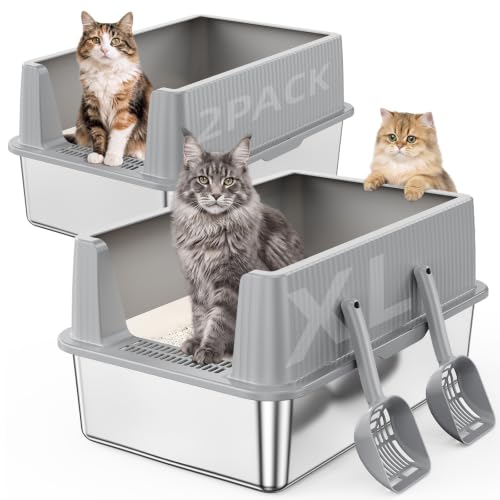 XL Stainless Steel Cat Litter Box with Lid (Light Gray)